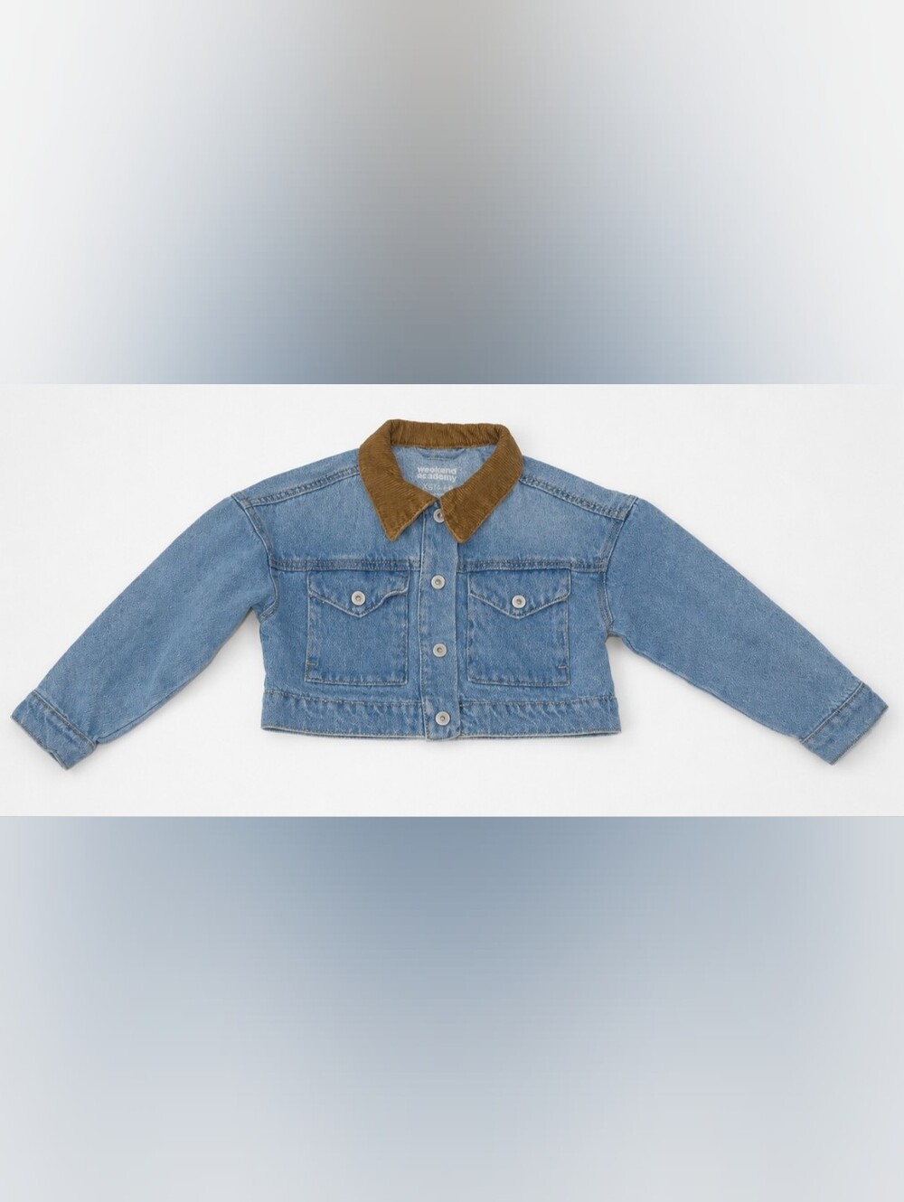 Weekend Academy Kids Cropped Denim Jacket Corduroy Collar | XS 4–5